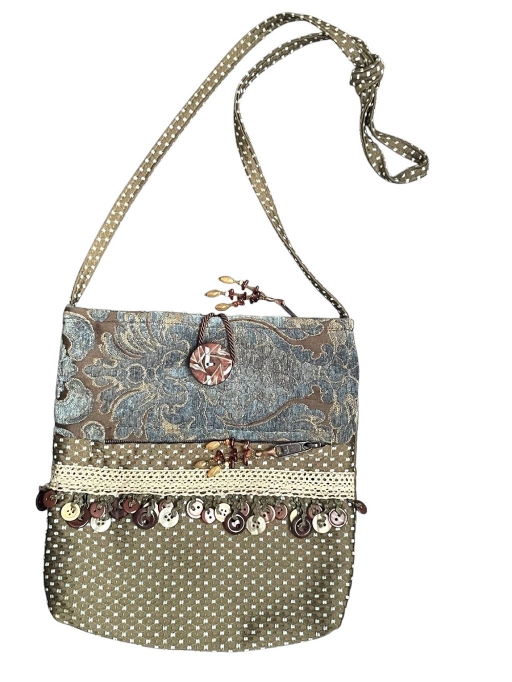 Vintage Tapestry Button Crossbody Bag Fairycore Cottagecore